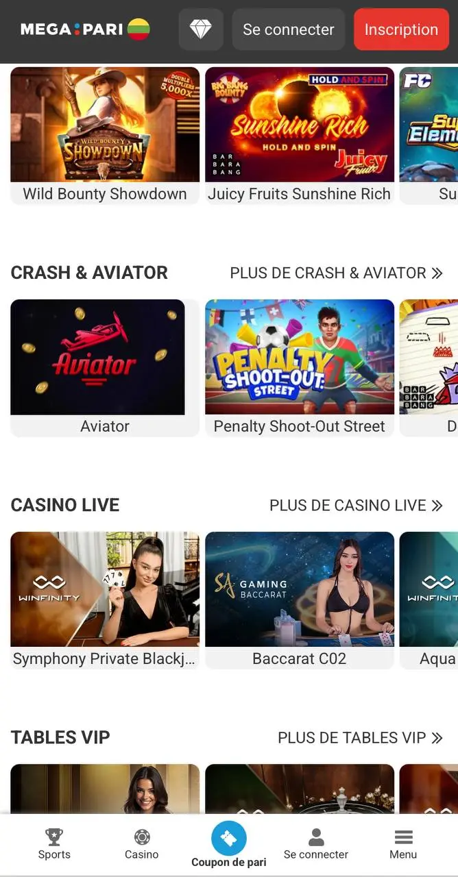 Écran de connexion de l'application Megapari Cameroun sur mobile