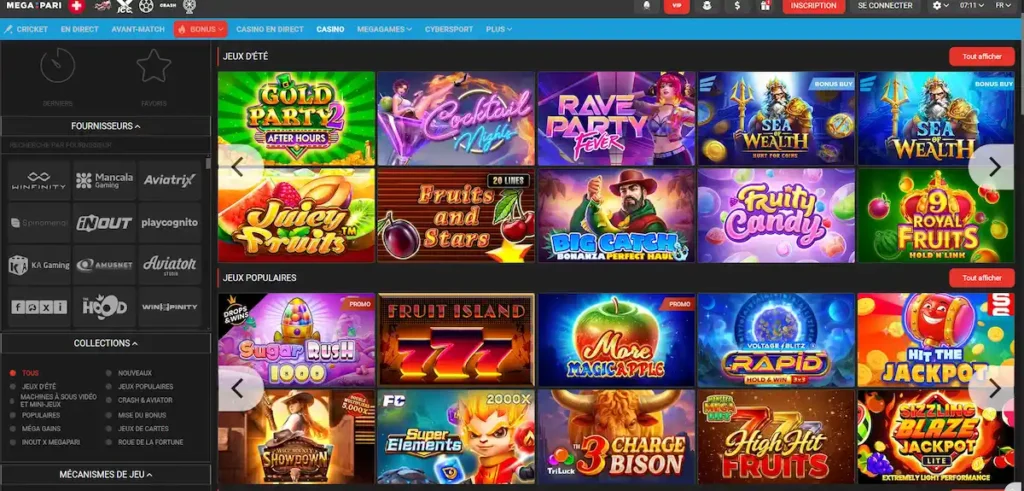 Machines à sous du casino Megapari Cameroun avec les jeux populaires Pragmatic Play